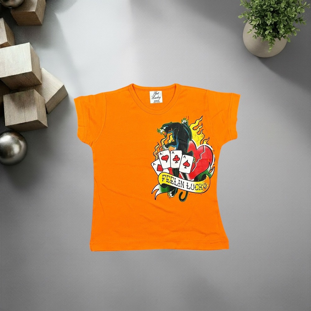 Get Lucky Orange Panther Graphic T-Shirt Y2K Slim Fit Baby Tee Mens Medium - Picture 1 of 7